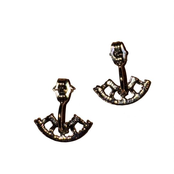 Vintage Silver Cubic Zirconia Fan Shape Drop Earrings Elegant Party Wedding - Picture 9 of 10